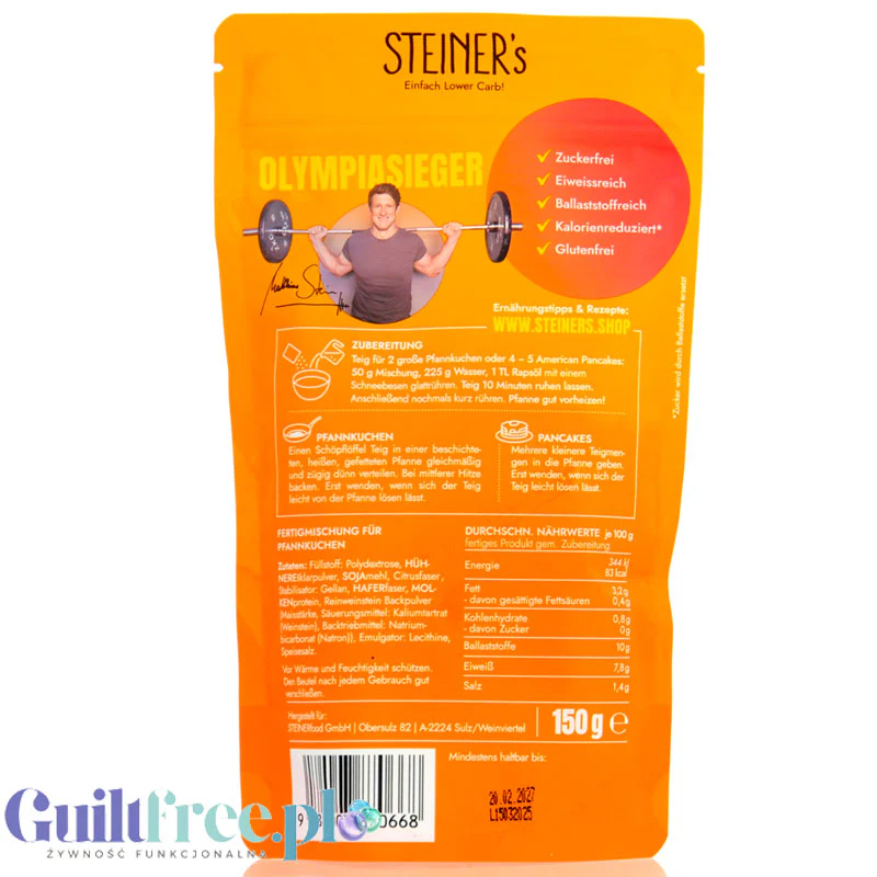 Steiner's Low Carb Pancake Mix - mix do naleśników proteinowych, niskowęglowodanowych bez cukru i słodzików - Image 2