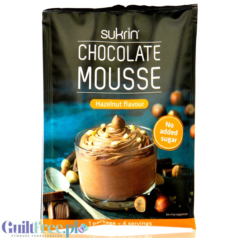 Sukrin Chocolate Mousse Hazelnut 4 x 85kcal - puszysty mus czekoladowy instant bez dodatku cukru z erytrolem i stewią