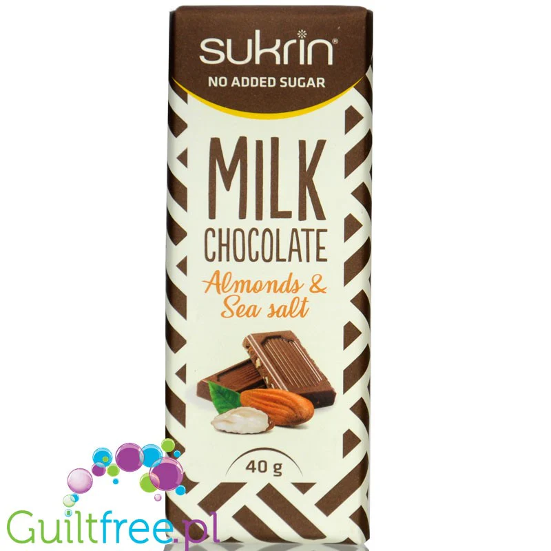 Sukrin Milk Chocolate Almonds & Sea Salt - mleczna czekolada z migdałami i solą morską bez dodatku cukru ze stewią i erytrolem