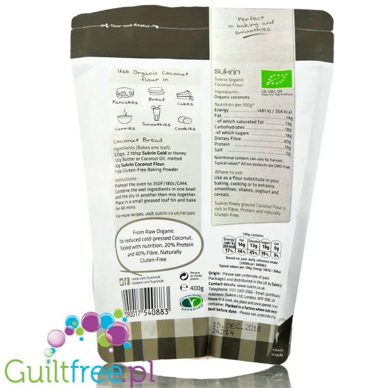 Sukrin Organic Coconut Flour - organiczna odtłuszczona na zimno mąka kokosowa - Image 2