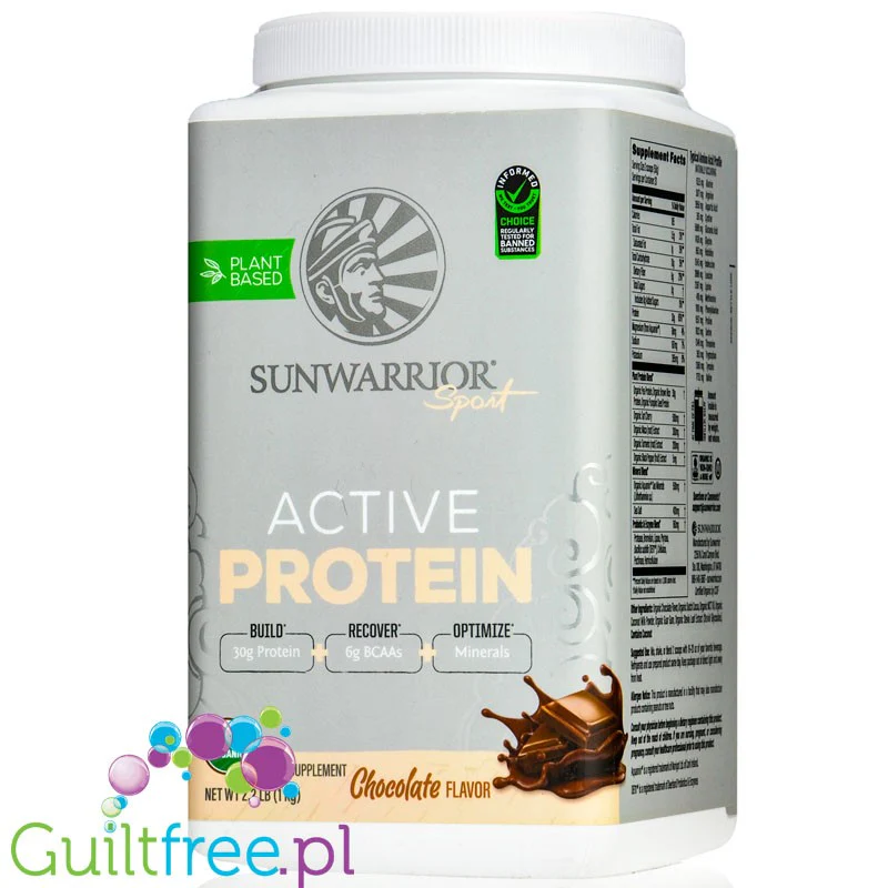 Sunwarrior Active Protein Organic Chocolate 1kg - organiczna wegańska odżywka białkowa ze stewią