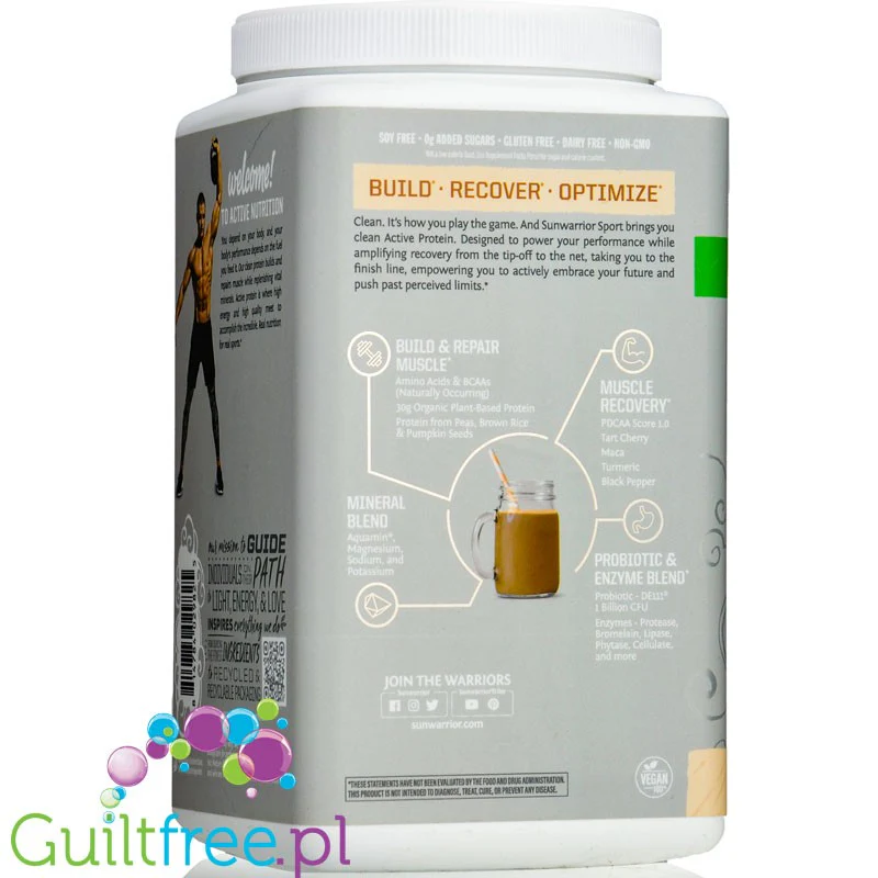Sunwarrior Active Protein Organic Chocolate 1kg - organiczna wegańska odżywka białkowa ze stewią - Image 3