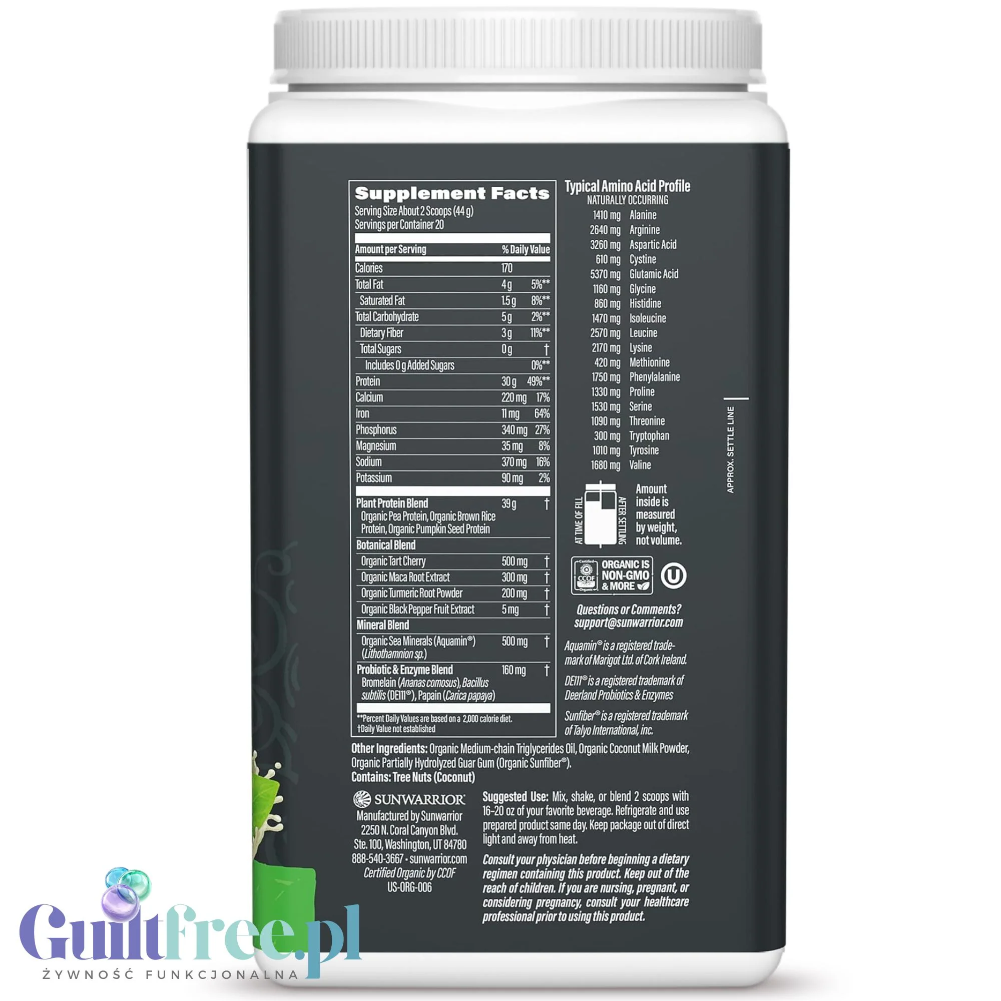 Sunwarrior Active Protein Organic Unflavored 884 g - organiczna wegańska odżywka białkowa - Image 7