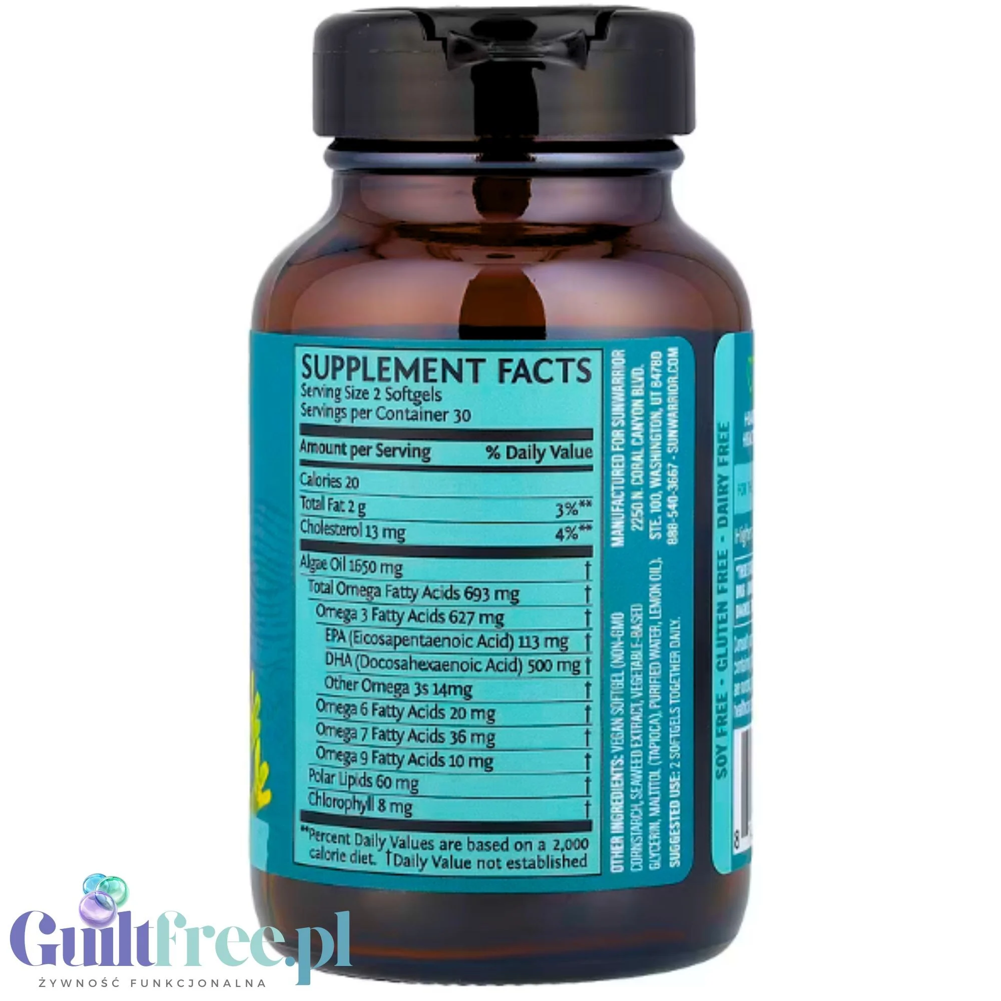 Sunwarrior Algae-Based Omega-3 Vegan - kwasy omega na bazie alg, wegański kwas DHA + EPA - Image 2