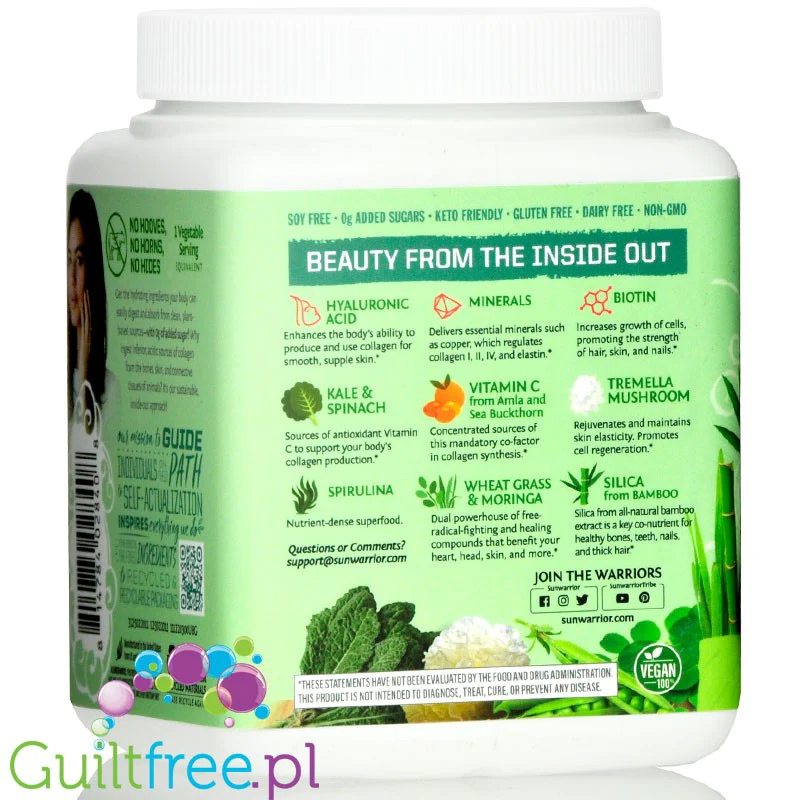Sunwarrior Beauty Greens Collagen Booster Unflavored - wegańska formuła stymulująca wytwarzanie kolagenu - Image 2