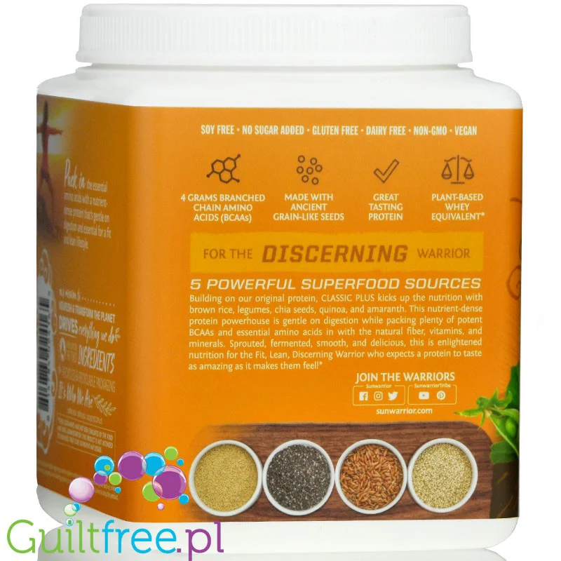 Sunwarrior Protein Classic Plus, Chocolate 0,37KG ***KRÓTKA DATA*** - wegańska odżywka białkowa z 5 superfoods - Image 2