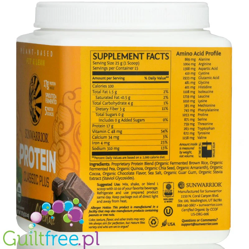 Sunwarrior Protein Classic Plus, Chocolate 0,37KG ***KRÓTKA DATA*** - wegańska odżywka białkowa z 5 superfoods - Image 4