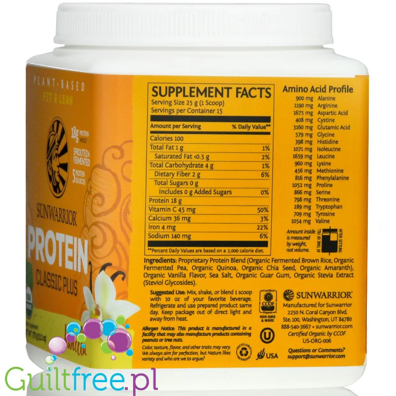 Sunwarrior Protein Classic Plus, Vanilla 0,37KG - organiczna wegańska odżywka białkowa z 5 superfoods - Image 4