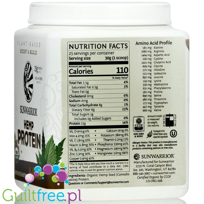 Sunwarrior Hemp Protein - wegańskie organiczne białko konopne 100% bez słodzików i aromatów - Image 2