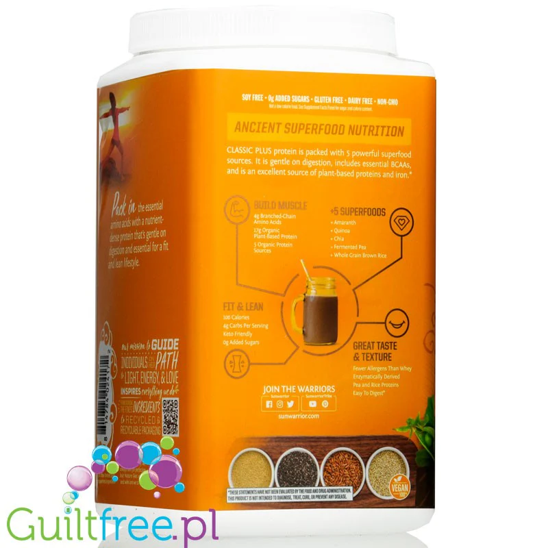 Sunwarrior Protein Classic Plus, Chocolate 075KG - organiczna wegańska odżywka białkowa z 5 superfoods - Image 3