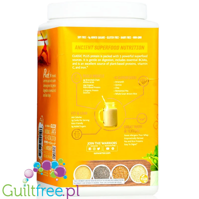 Sunwarrior Protein Classic Plus, Natural 0,75KG - organiczna wegańska odżywka białkowa bez słodzików - Image 4