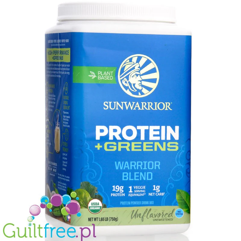 Sunwarrior Protein + Greens Warrior Blend, Natural 0,75kg - wegańska organiczna odżywka białkowa z ekstraktami roślinnymi i MCT