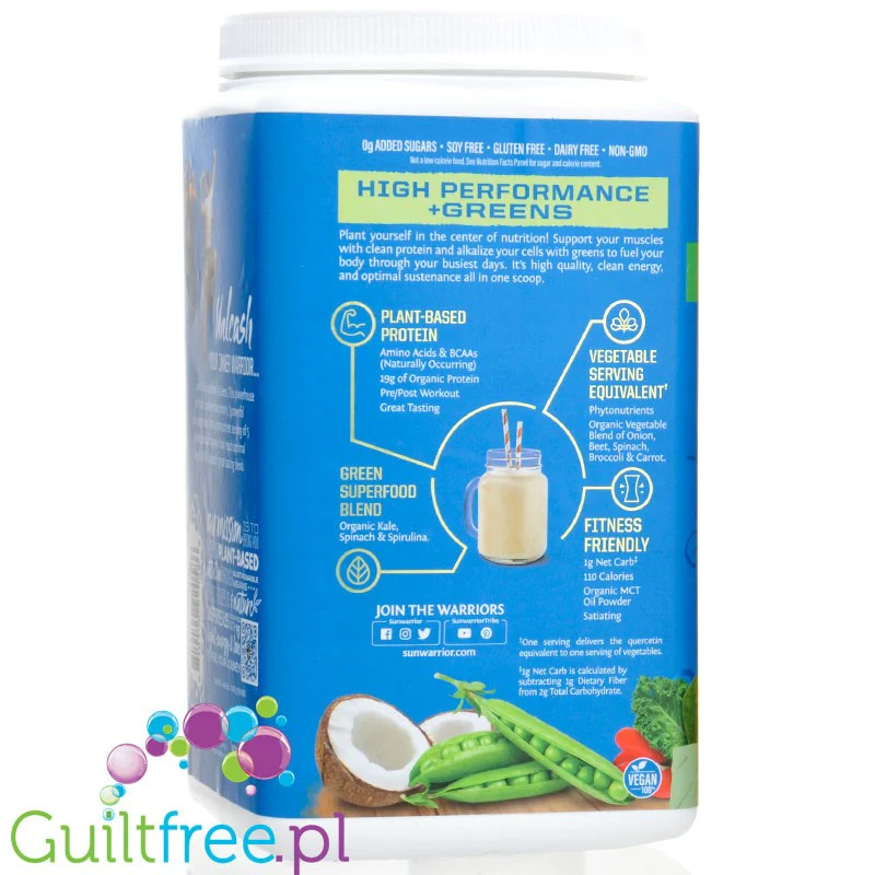 Sunwarrior Protein + Greens Warrior Blend, Natural 0,75kg - wegańska organiczna odżywka białkowa z ekstraktami roślinnymi i MCT - Image 4