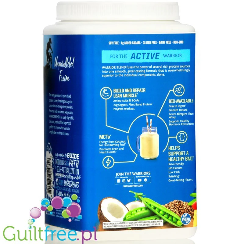 Sunwarrior Protein Warrior Blend 0,75kg, Mocha - wegańska organiczna odżywka białkowa z goji i MCT - Image 2