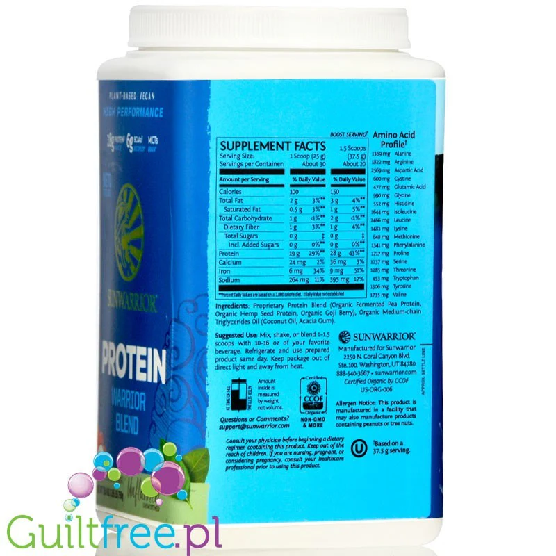 Sunwarrior Protein Warrior Blend 0,75kg, Mocha - wegańska organiczna odżywka białkowa z goji i MCT - Image 4