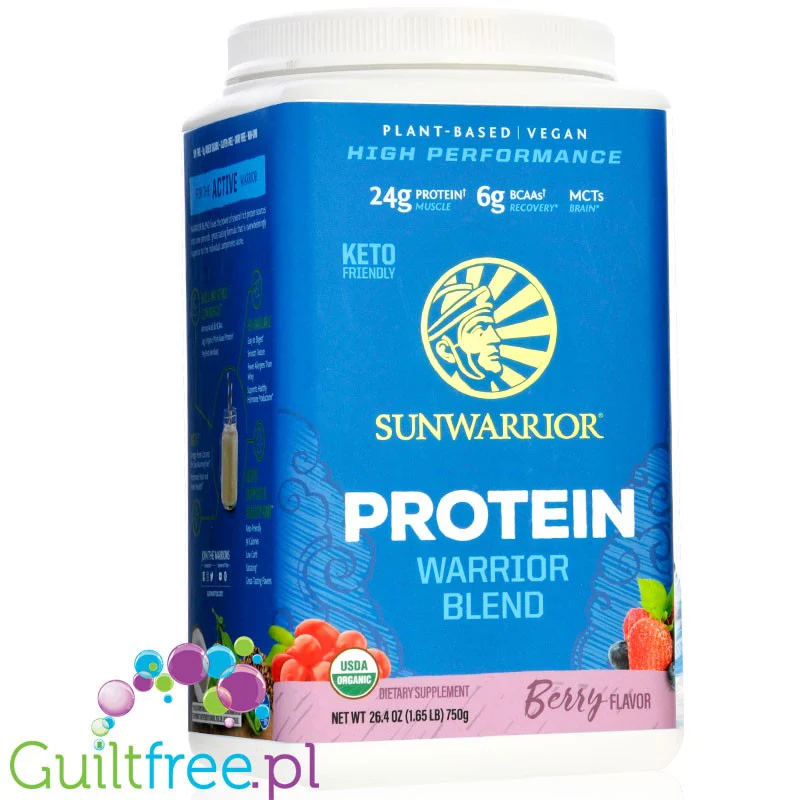 Sunwarrior Protein Warrior Blend 0,75kg, Berry - wegańska organiczna odżywka białkowa z goji i MCT