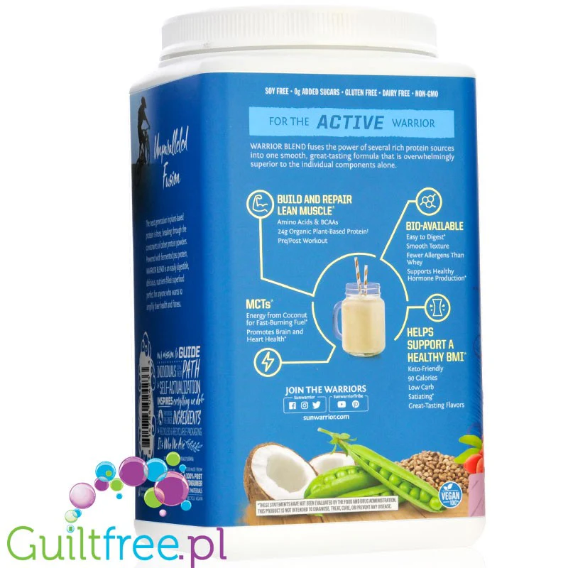 Sunwarrior Protein Warrior Blend 0,75kg, Berry - wegańska organiczna odżywka białkowa z goji i MCT - Image 4