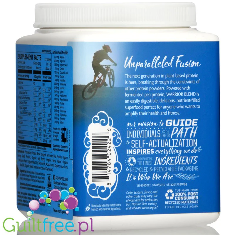 Sunwarrior Protein Warrior Blend, Berry 0,375kg - wegańska organiczna odżywka białkowa z goji i MCT - Image 2