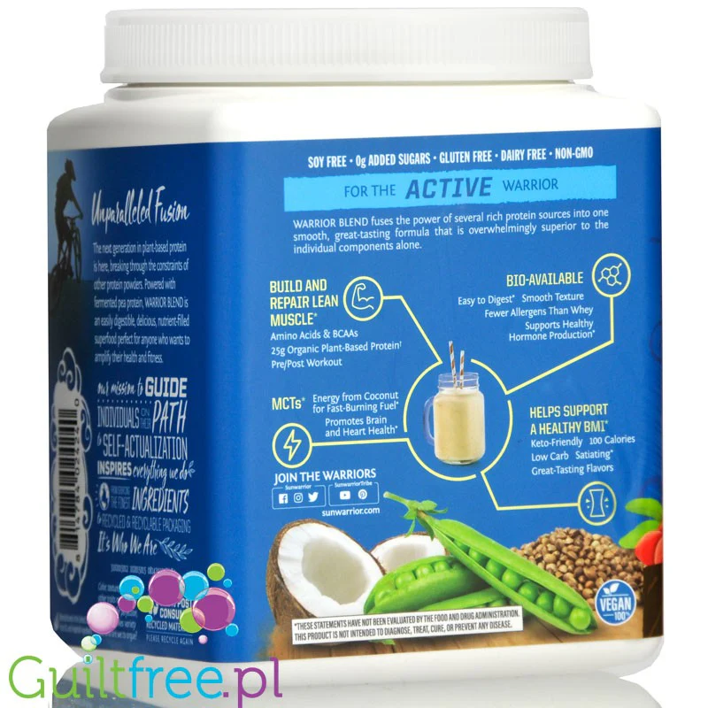 Sunwarrior Protein Warrior Blend, Chocolate 0,375kg - wegańska organiczna odżywka białkowa z goji i MCT - Image 2