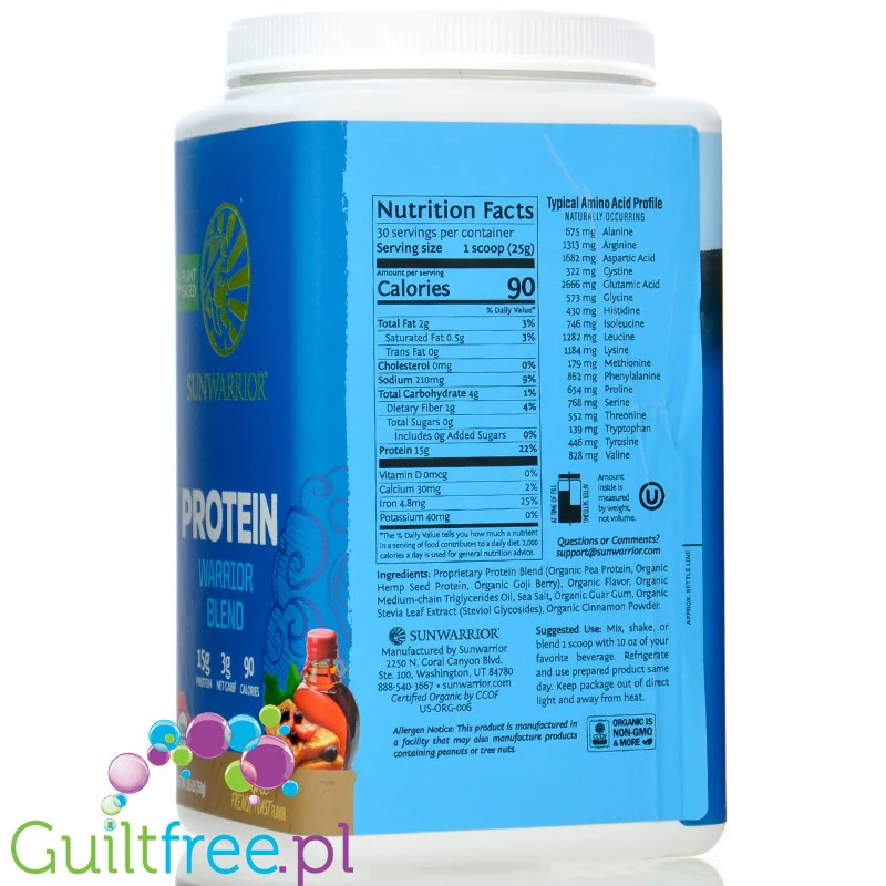 Sunwarrior Protein Warrior Blend Maple French Toast 0,75kg - wegańska organiczna odżywka białkowa z goji i MCT - Image 3