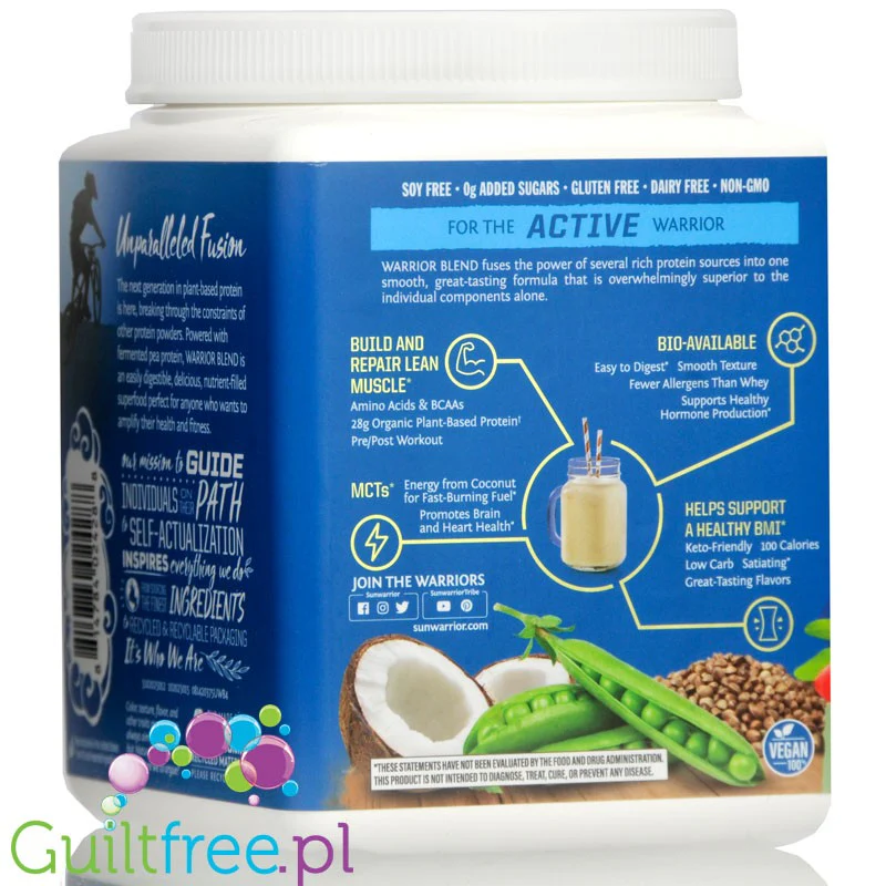 Sunwarrior Protein Warrior Blend, Natural 0,375kg - wegańska organiczna odżywka białkowa z goji i MCT - Image 2