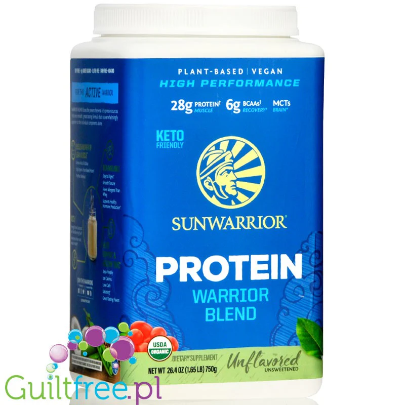 Sunwarrior Protein Warrior Blend, Natural 0,75kg - wegańska organiczna odżywka białkowa z goji i MCT
