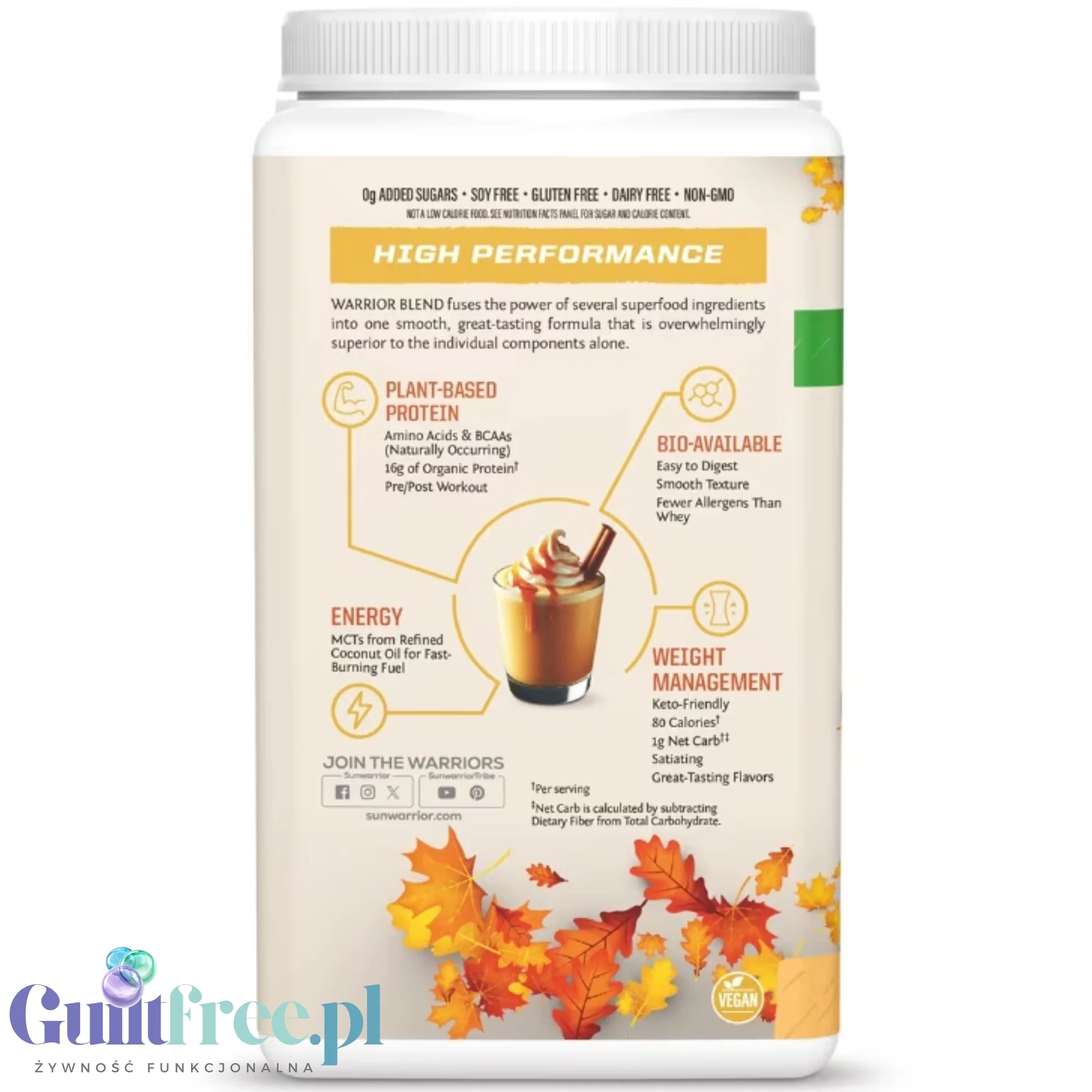 Sunwarrior Protein Warrior Blend Pumpkin Spice 750g - wegańska organiczna odżywka białkowa z goji i MCT - Image 2