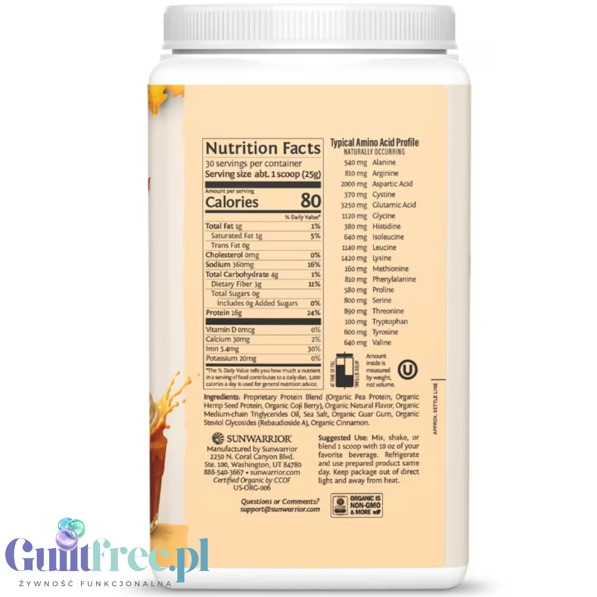 Sunwarrior Protein Warrior Blend Pumpkin Spice 750g - wegańska organiczna odżywka białkowa z goji i MCT - Image 3