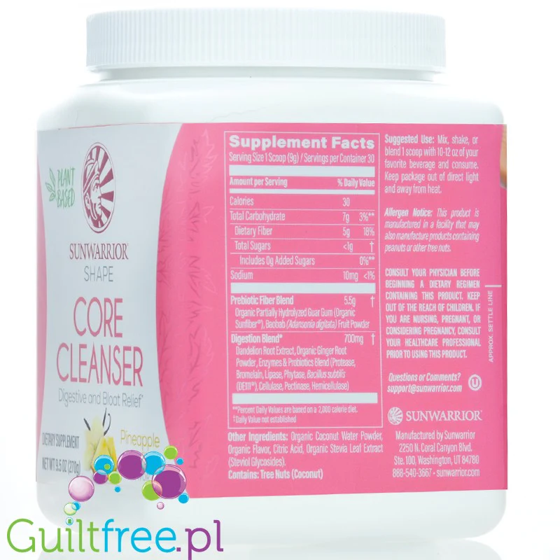 Sunwarrior Shape Core Cleanser Digestive & Bloat Relief, Pineapple & Vanilla - wegańska formuła na trawienie i wzdęcia - Image 4