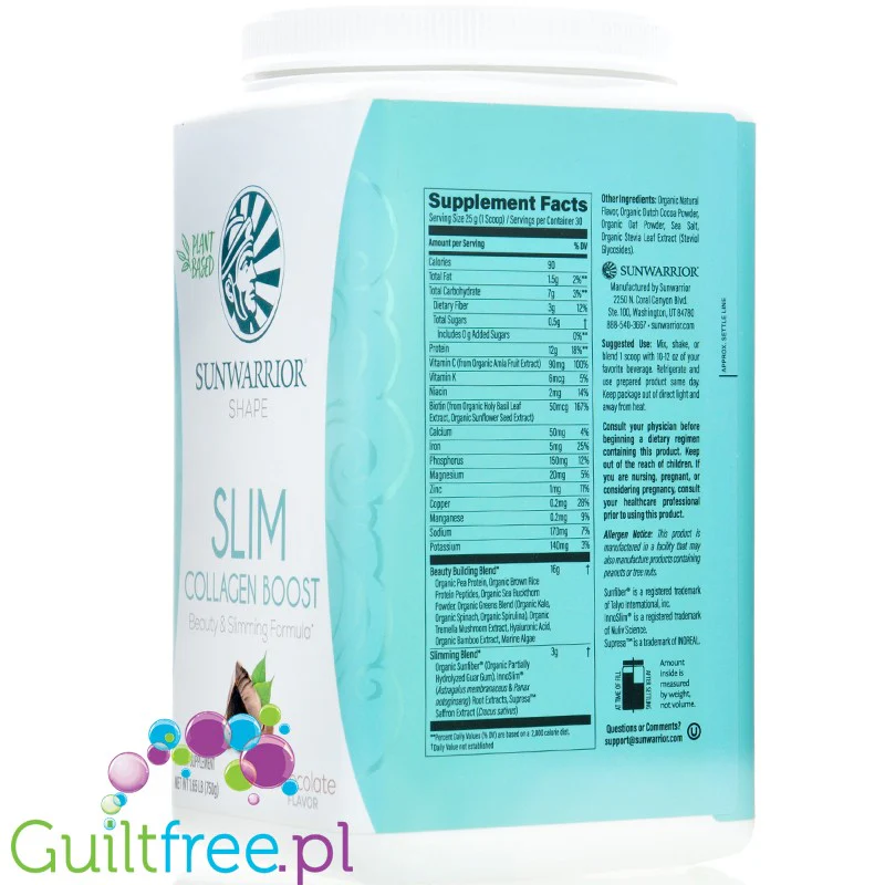 Sunwarrior Shape Slim Collagen Boost Beauty & Slimming Formula, Chocolate - wegańskie białko z formułą budującą kolagen - Image 2