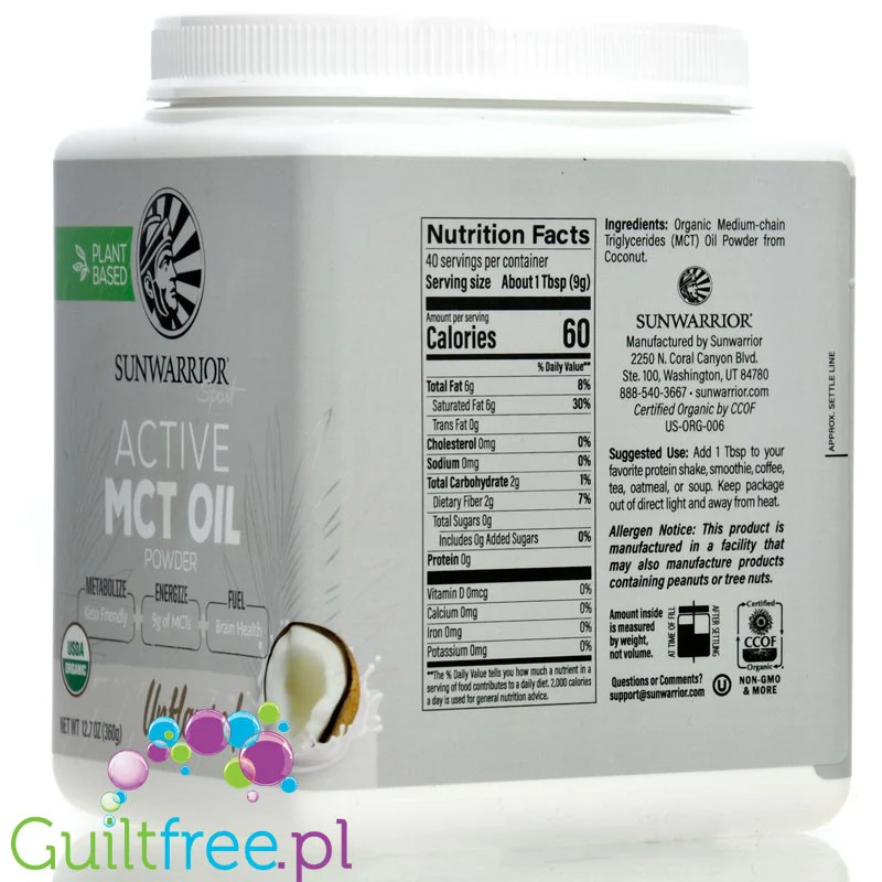 Sunwarrior Sport Active MCT Oil Powder - organiczne triglicerydy średniołańcuchowe z oleju kokosowego - Image 2
