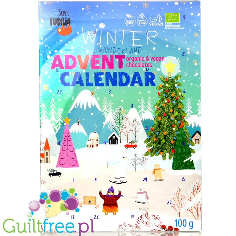Super Fudgio Winter Wonderland Advent Calendar - wegański kalendarz z czekoladkami bez mleka, glutenu i oleju palmowego