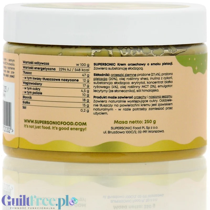 SuperSonic Peanut Butter Pistachio - wegański krem pistacjowo-orzechowy bez cukru z erytrolem i MCT - Image 3