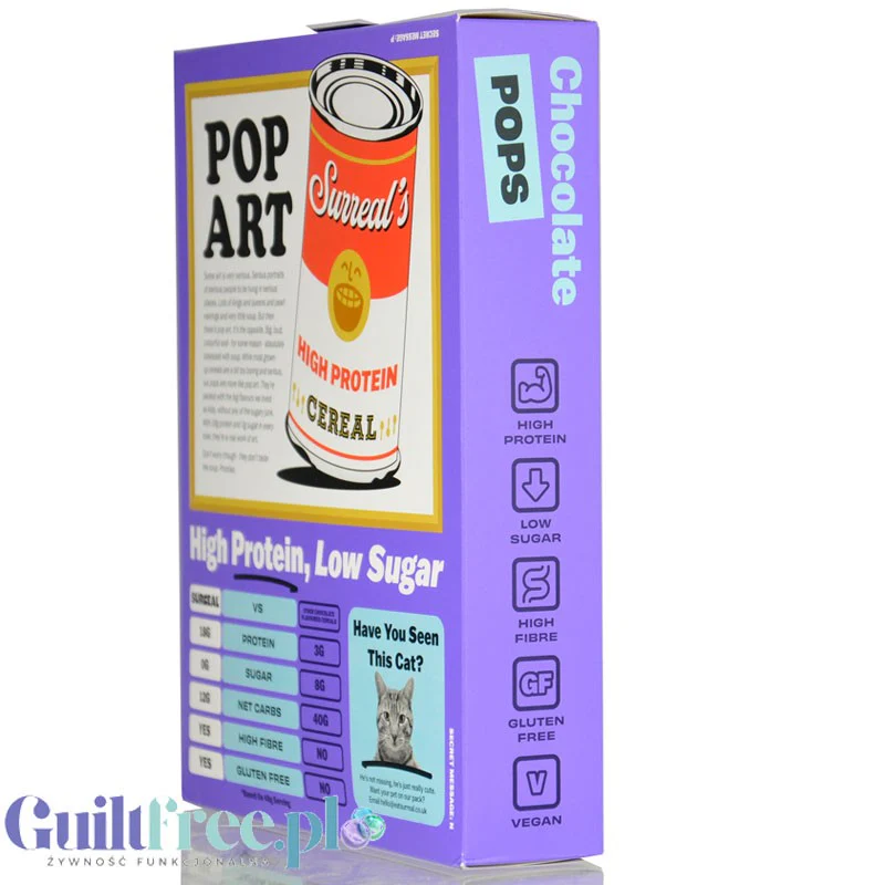 Surreal High Protein Pops Chocolate - proteinowe płatki śniadaniowe bez cukru ze stewią i erytrolem, kulki czekoladowe - Image 2