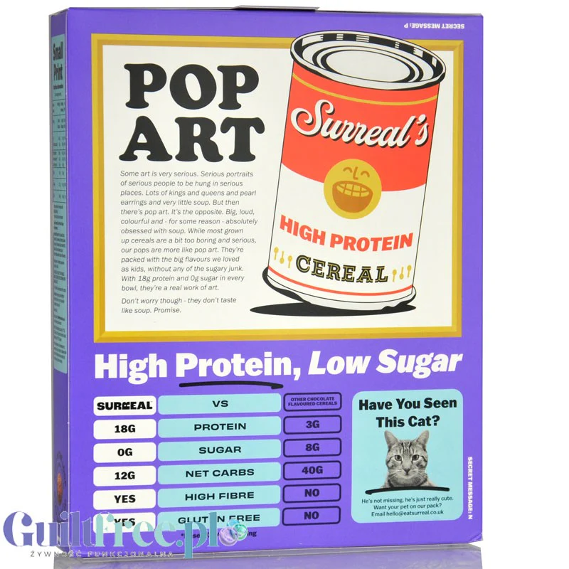 Surreal High Protein Pops Chocolate - proteinowe płatki śniadaniowe bez cukru ze stewią i erytrolem, kulki czekoladowe - Image 3