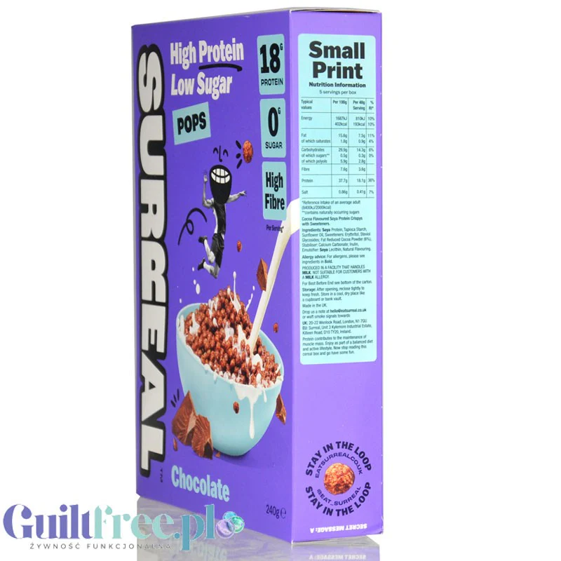 Surreal High Protein Pops Chocolate - proteinowe płatki śniadaniowe bez cukru ze stewią i erytrolem, kulki czekoladowe - Image 4