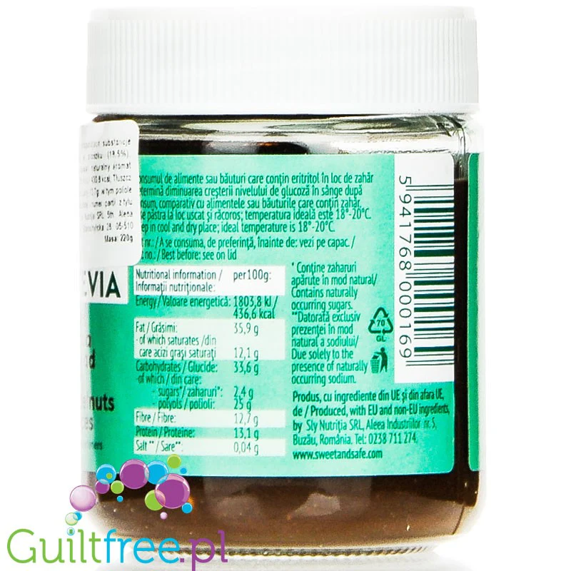 Sweet & Safe Stevia Dark Cocoa Hazelnut Spread - krem kakaowo-orzechowy bez dodatku cukru słodzony stewią - Image 2