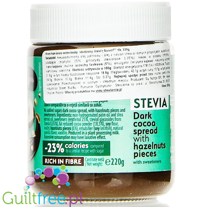 Sweet & Safe Stevia Dark Cocoa Hazelnut Spread - krem kakaowo-orzechowy bez dodatku cukru słodzony stewią - Image 3