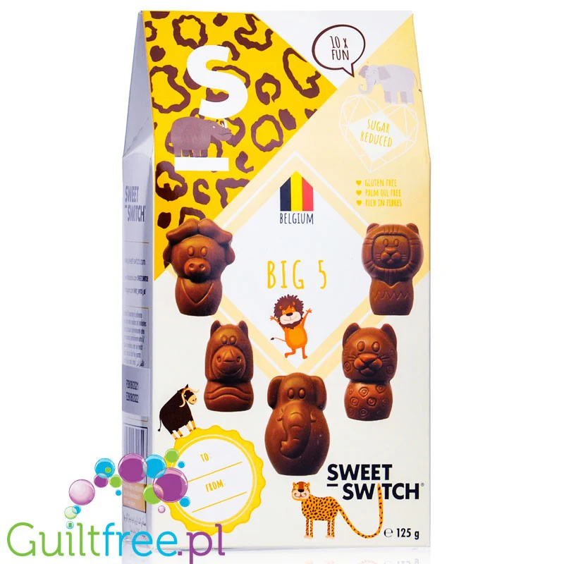 Sweet Switch Big 5 - nadziewane figurki zwierzątek z czekolady bez dodatku cukru
