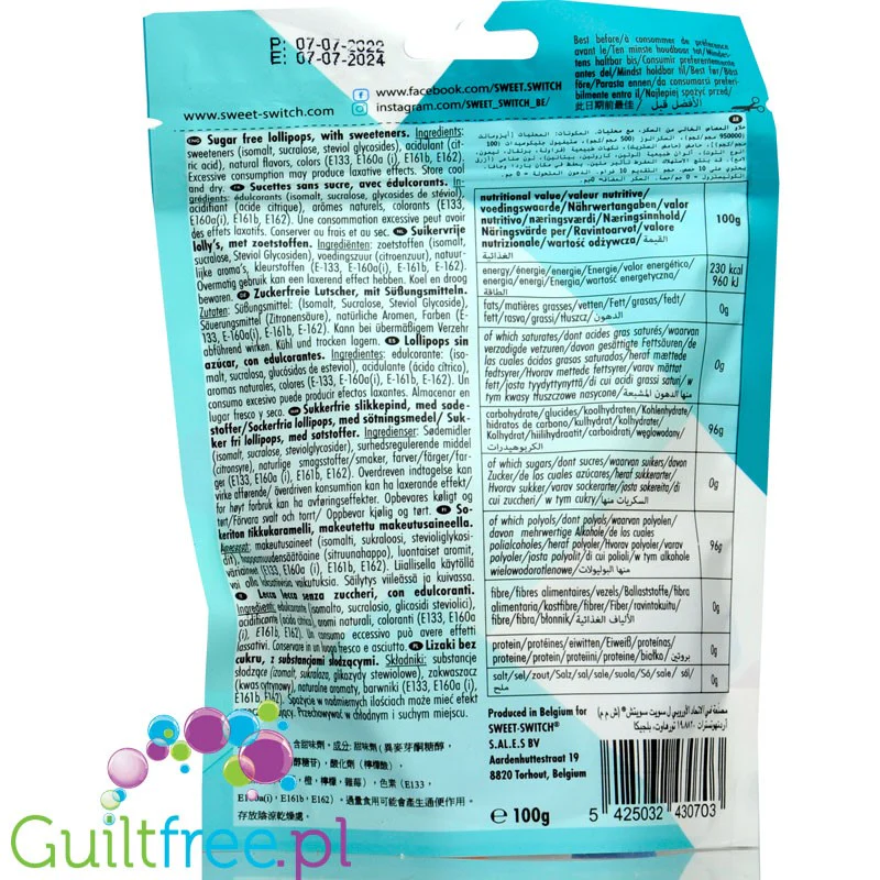 Sweet Switch ® Lollipopland - bezglutenowe wegańskie lizaki bez cukru, mix 5 smaków - Image 2