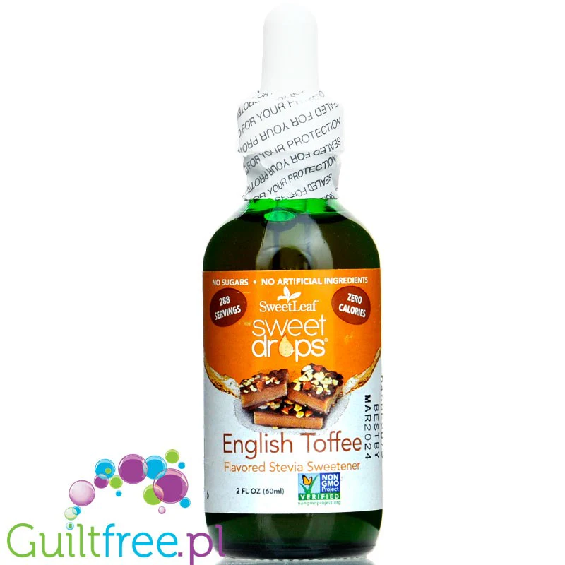 SweetLeaf Drops Stevia, English Toffee - płynny słodzik ze stewią, smak tofi