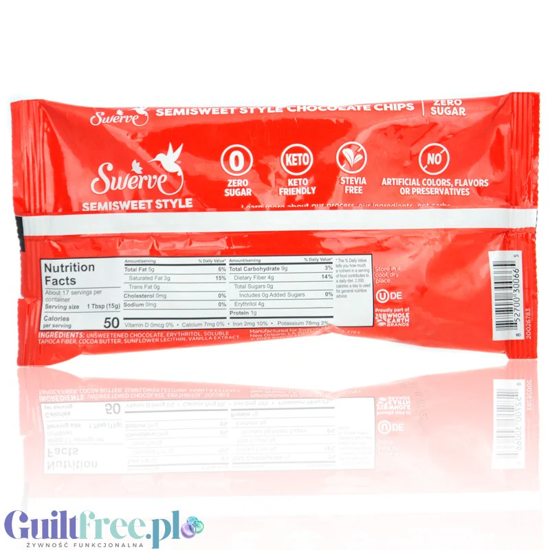 Swerve Semi Sweet Chocolate Chips - kropelki keto ciemnej czekolady bez cukru tylko z erytrolem - Image 2