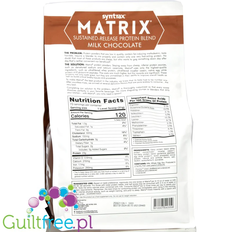 Syntrax Matrix 5.0 Milk Chocolate 2,27kg - odżywka antykataboliczna 3 frakcje białek - Image 2