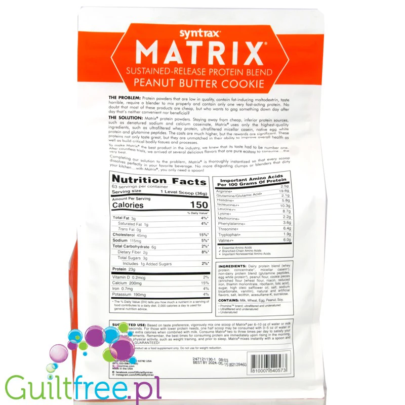 Syntrax Matrix 5.0 Peanut Butter Cookie 2,27kg - odżywka antykataboliczna 3 frakcje białek - Image 2