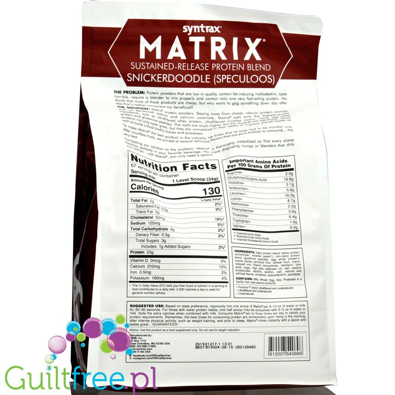 Syntrax Matrix 5.0 Snickerdoodle (Speculoos) 2,27kg - odżywka antykataboliczna 3 frakcje białek - Image 2
