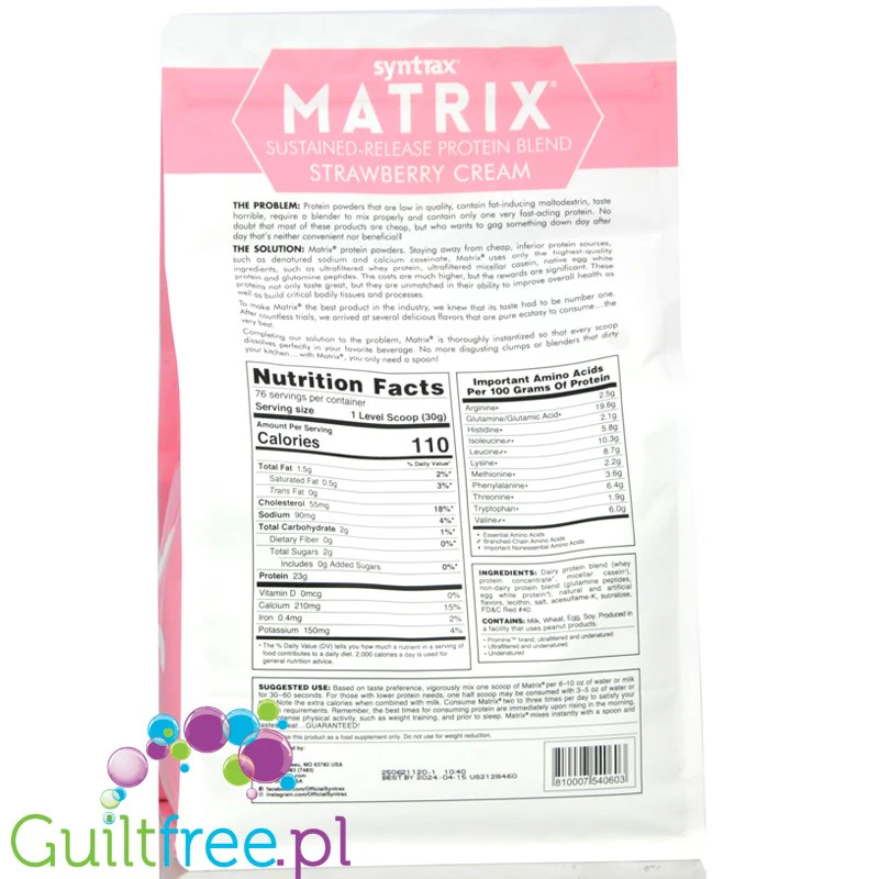 Syntrax Matrix 5.0 Strawberry Cream 2,27kg - odżywka antykataboliczna 3 frakcje białek - Image 2