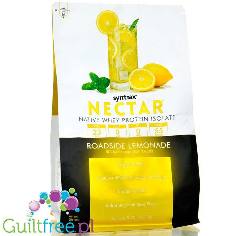 Syntrax Nectar Roadside Lemonade WPI - odżywka białkowa bez cukru i bez tłuszczu, 23g białka & 90kcal