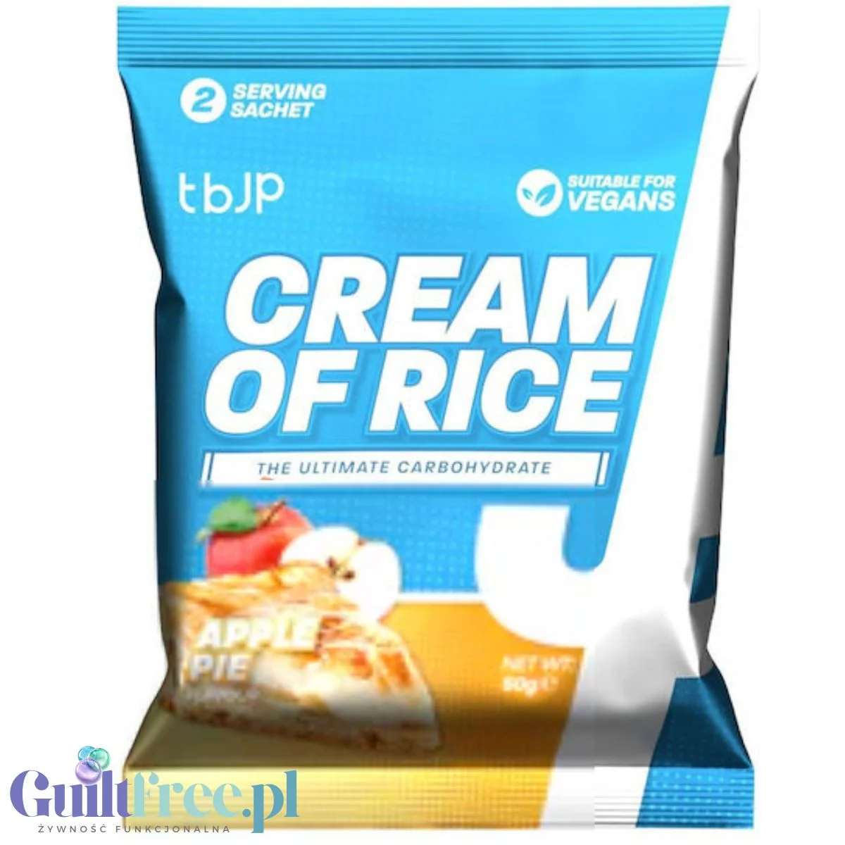 TBJP Cream of Rice, Apple Pie 50g - kleik ryżowy bez cukru, regeneracyjny posiłek treningowy, Szarlotka
