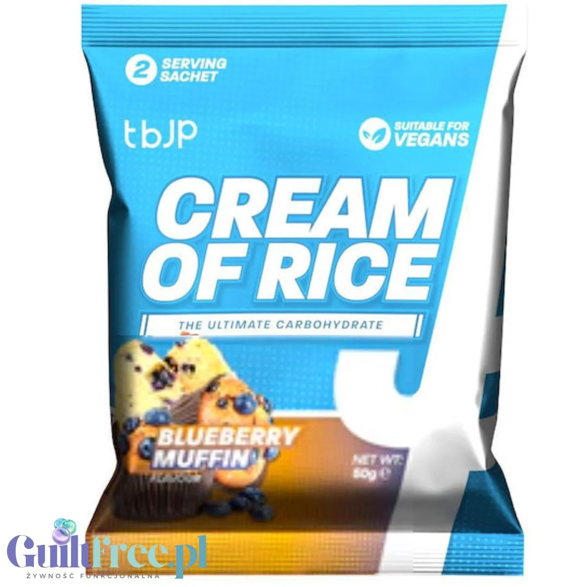 TBJP Cream of Rice, Blueberry Muffin 50g - kleik ryżowy bez cukru, regeneracyjny posiłek treningowy, Muffiny Jagodowe