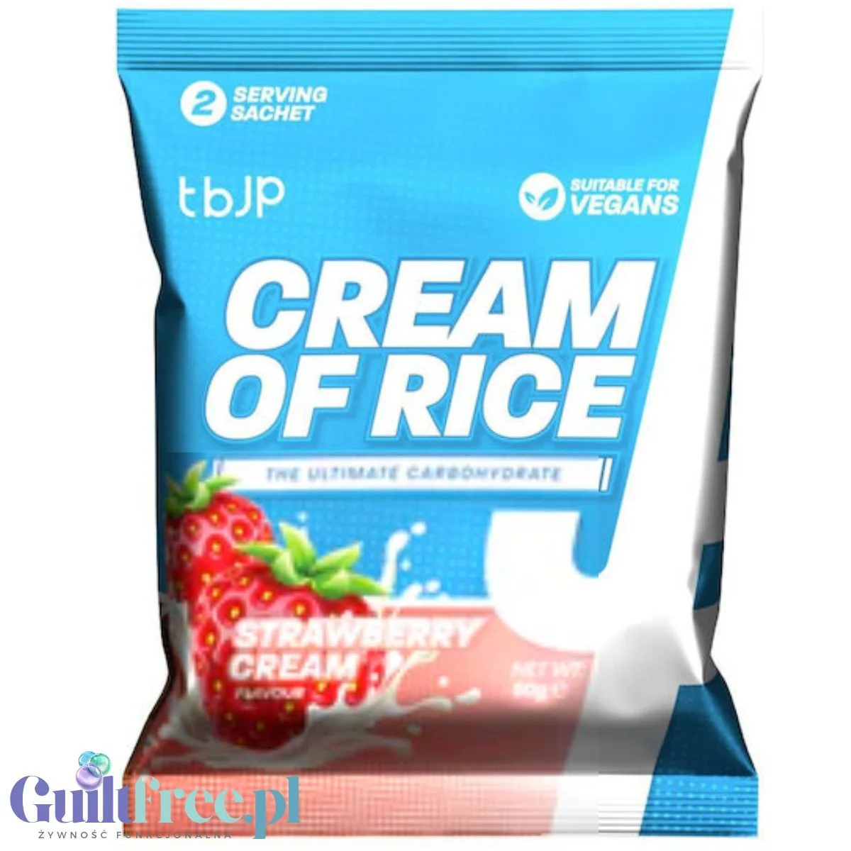 TBJP Cream of Rice, Strawberry Cream 50g - kleik ryżowy bez cukru, regeneracyjny posiłek treningowy, Truskawka ze Śmietanką